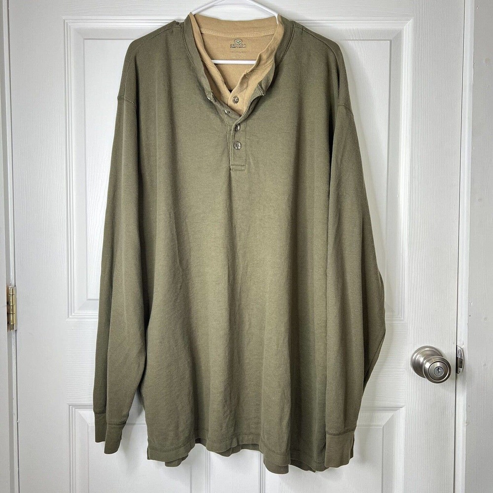 REDHEAD Mens Shirt 3XL Long Sleeve 1/4 Button Up Casual Outdoors Green/Brown
